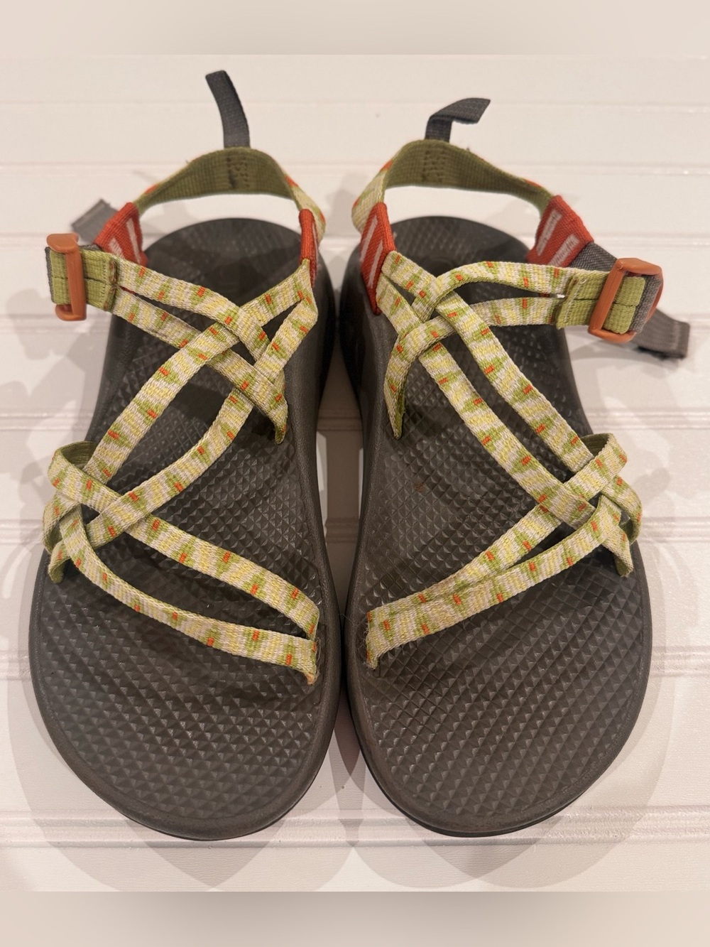 Chaco ZX/1 EcoTread Kids Junior Size 5 Green Orange Sport Sandals EUC
